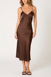 Brown Satin Chrishelle Slip Dress
