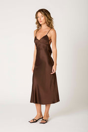 Brown Satin Chrishelle Slip Dress