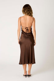 Brown Satin Chrishelle Slip Dress