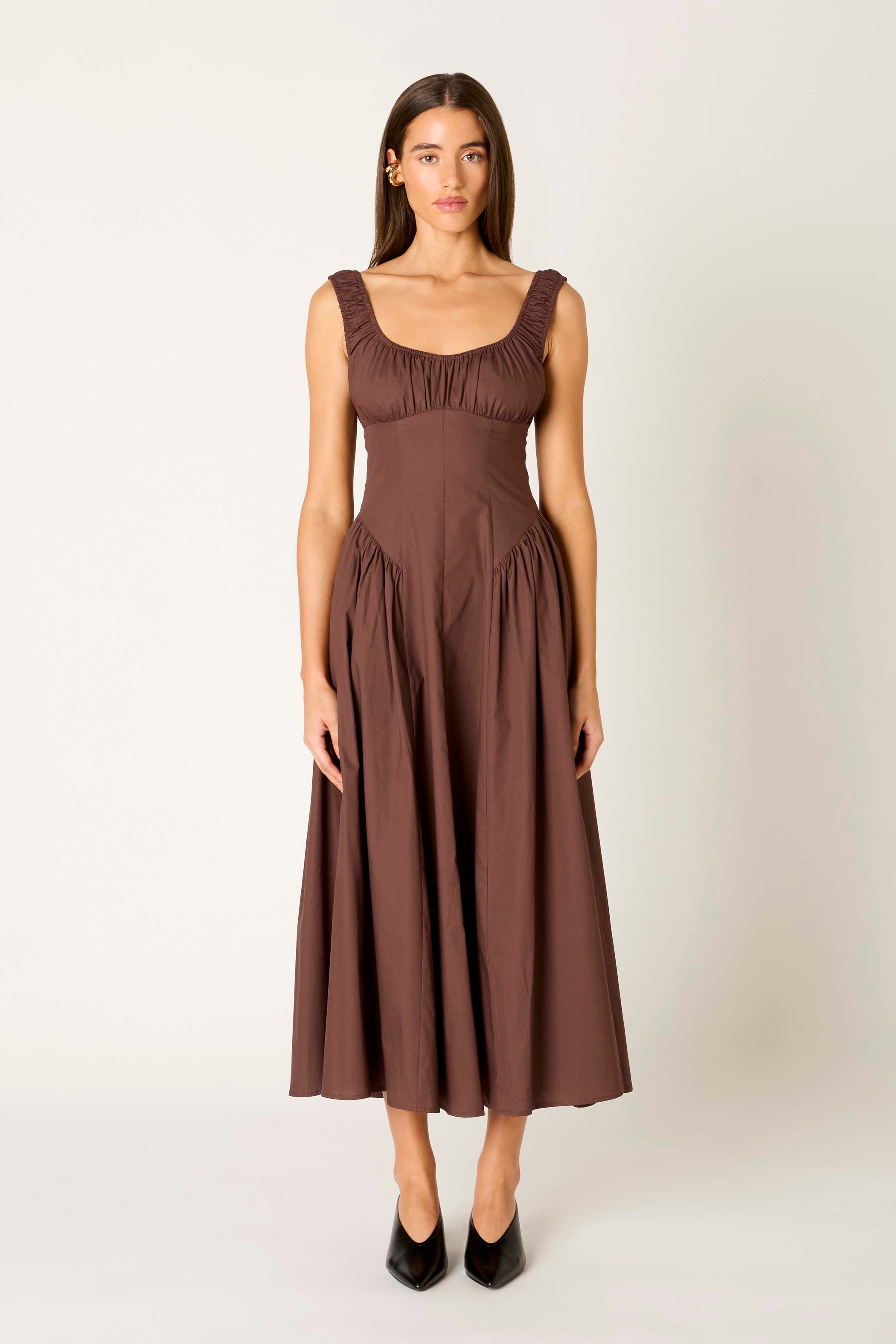 Chocolate Vittoria Drop Waist Midi Dress