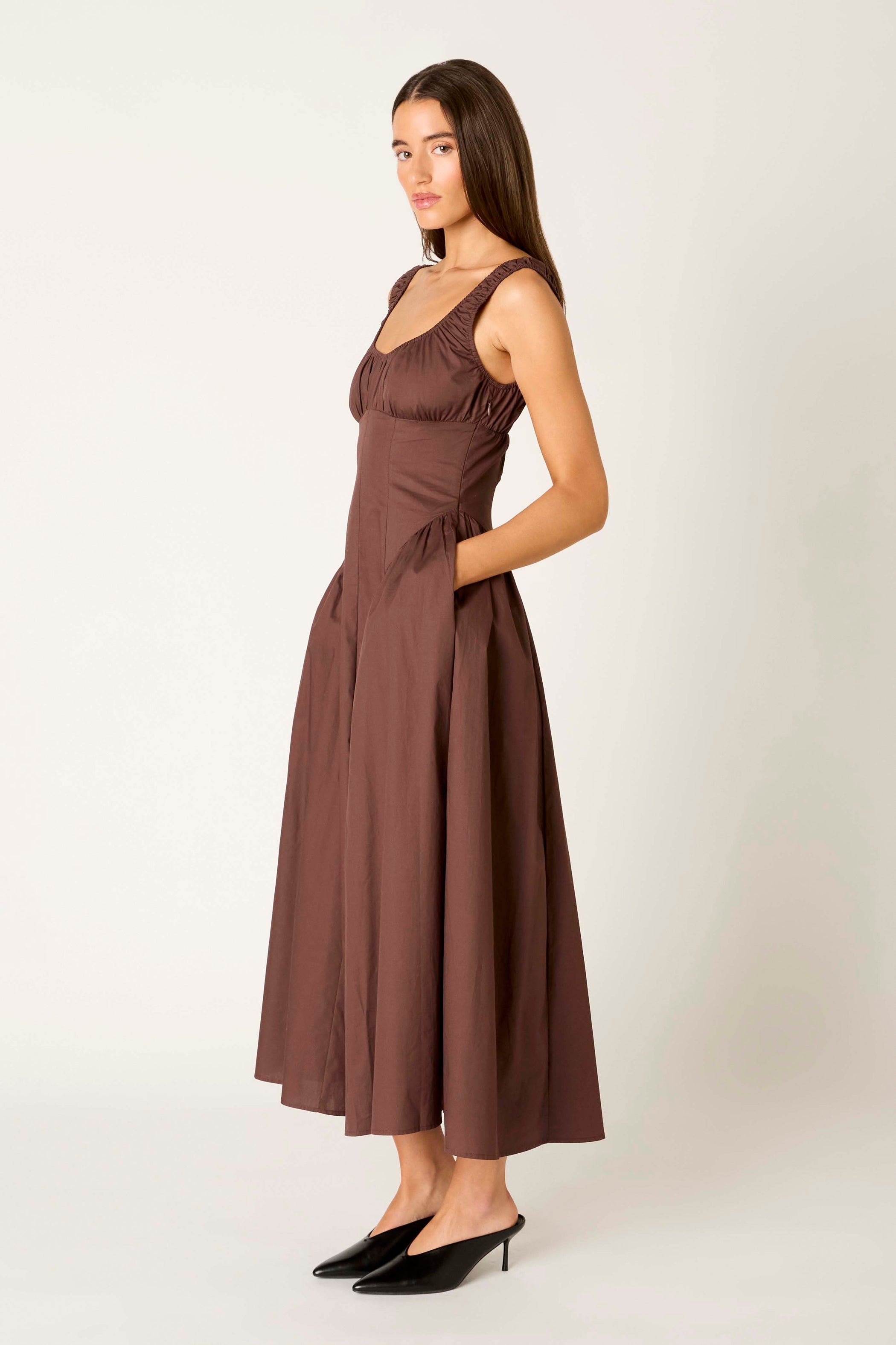 Chocolate Vittoria Drop Waist Midi Dress