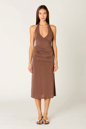 Brown Marina Halter Midi Dress