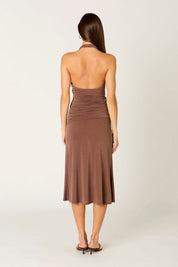 Brown Marina Halter Midi Dress