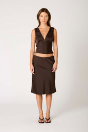Brown Satin Oud Midi Skirt