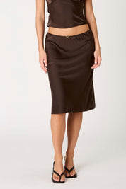 Brown Satin Oud Midi Skirt