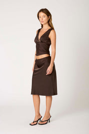 Brown Satin Oud Midi Skirt