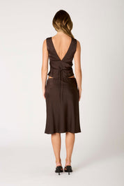Brown Satin Oud Midi Skirt