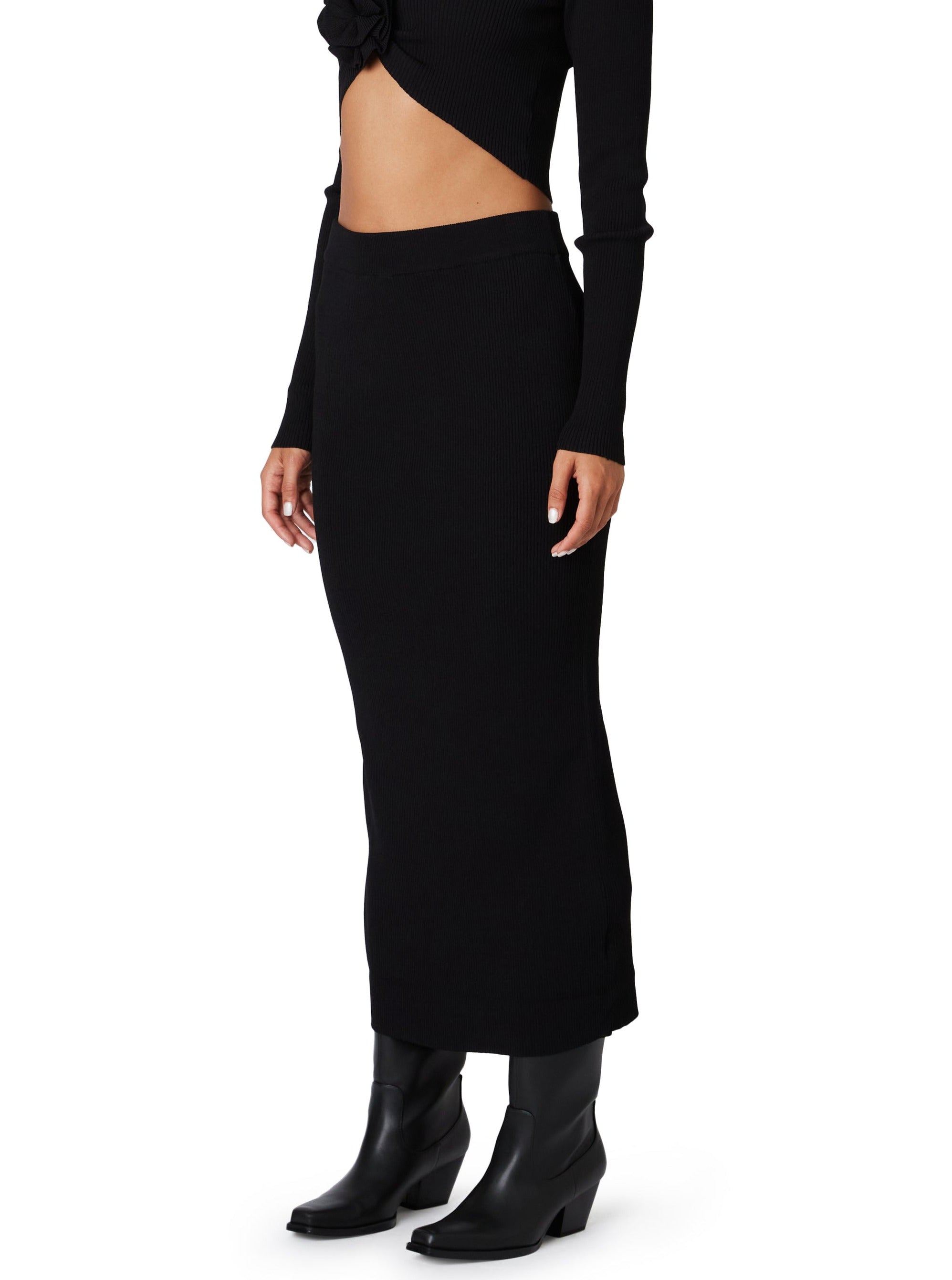 Black Paris Knit Midi Skirt