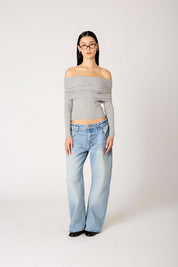 Heather Grey Ribbed Knit Off the Shoulder Top