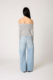 Heather Grey Ribbed Knit Off the Shoulder Top