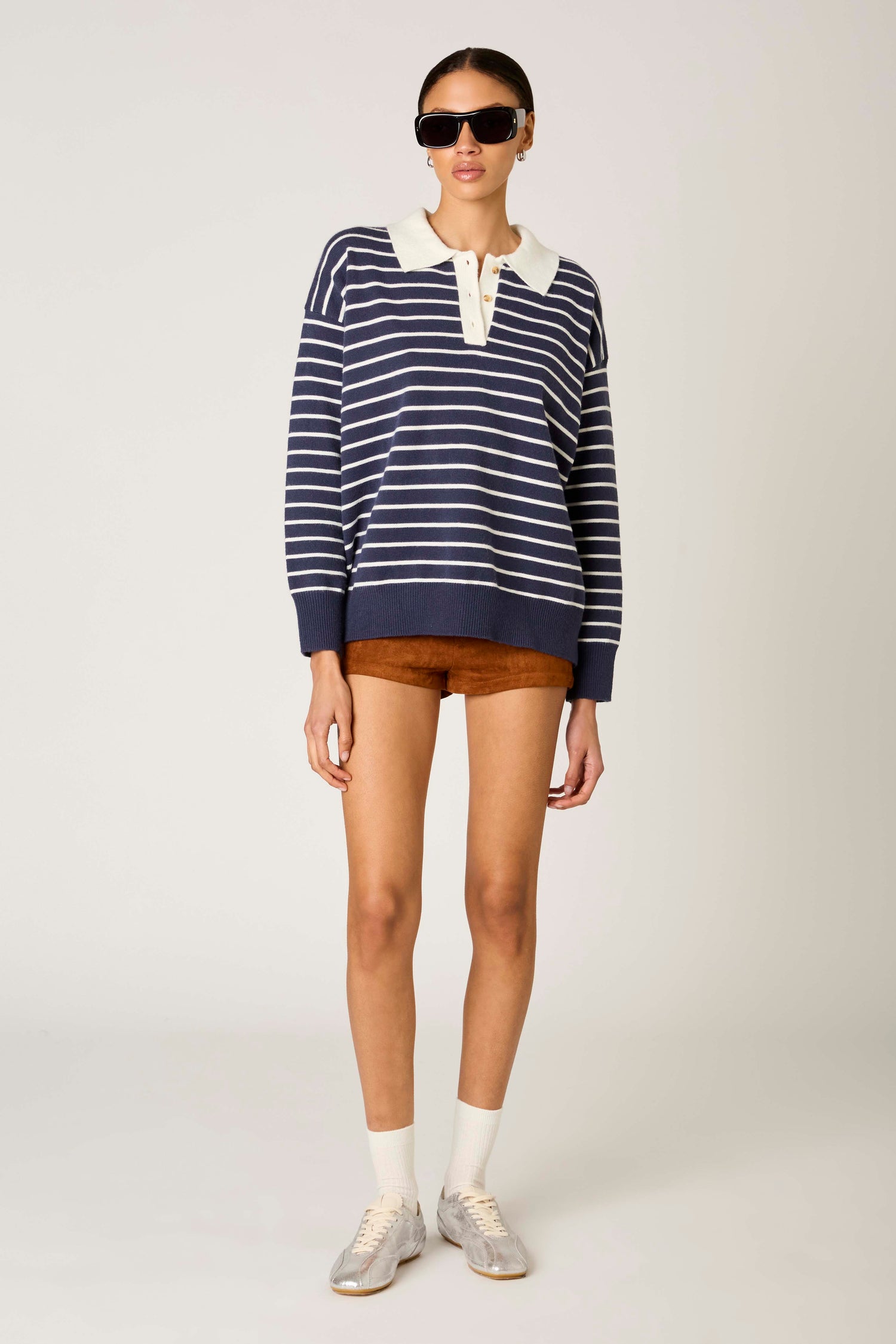 Navy Striped Alameda Polo