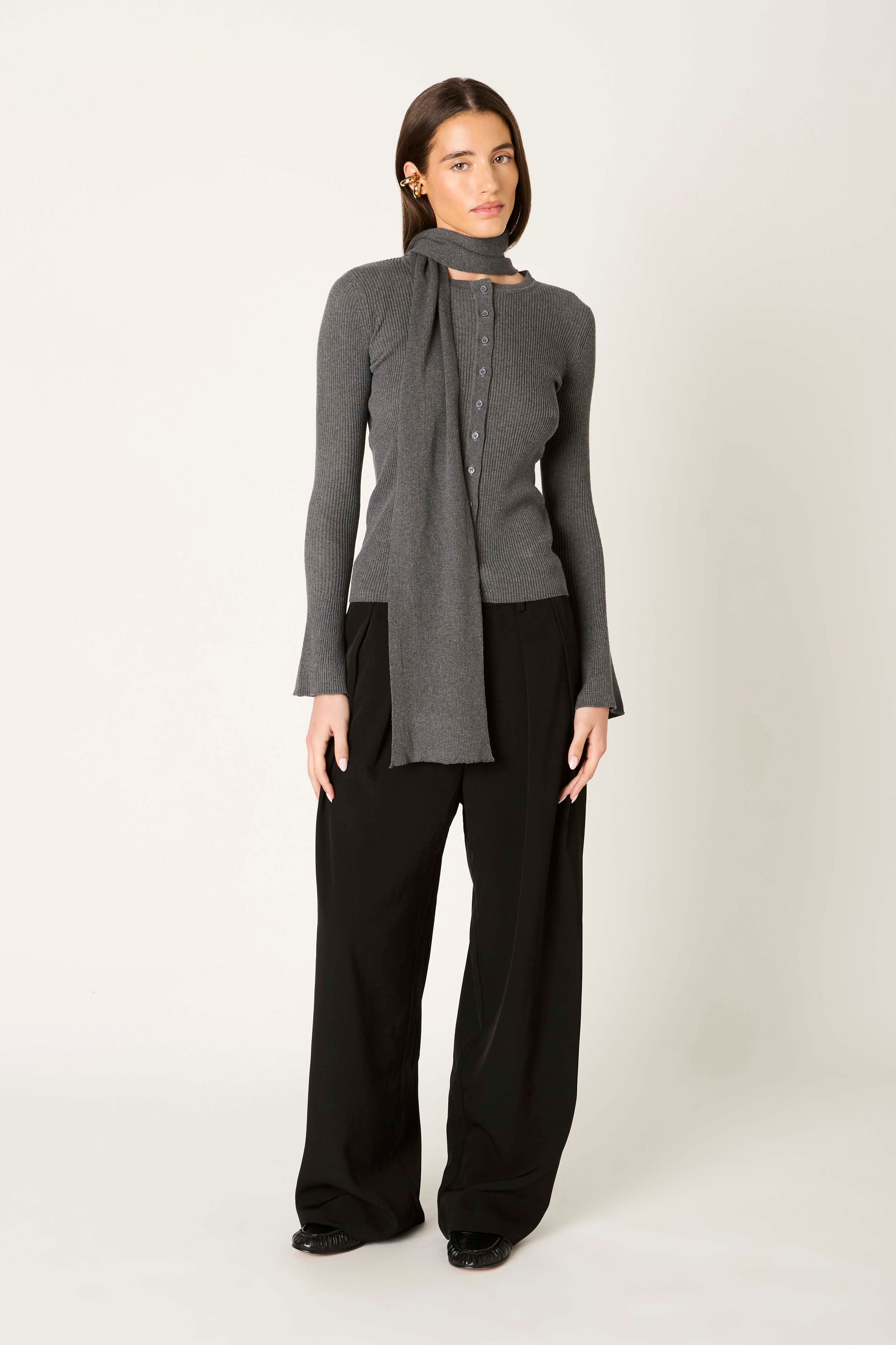 Charcoal Cardigan w/ Scarf