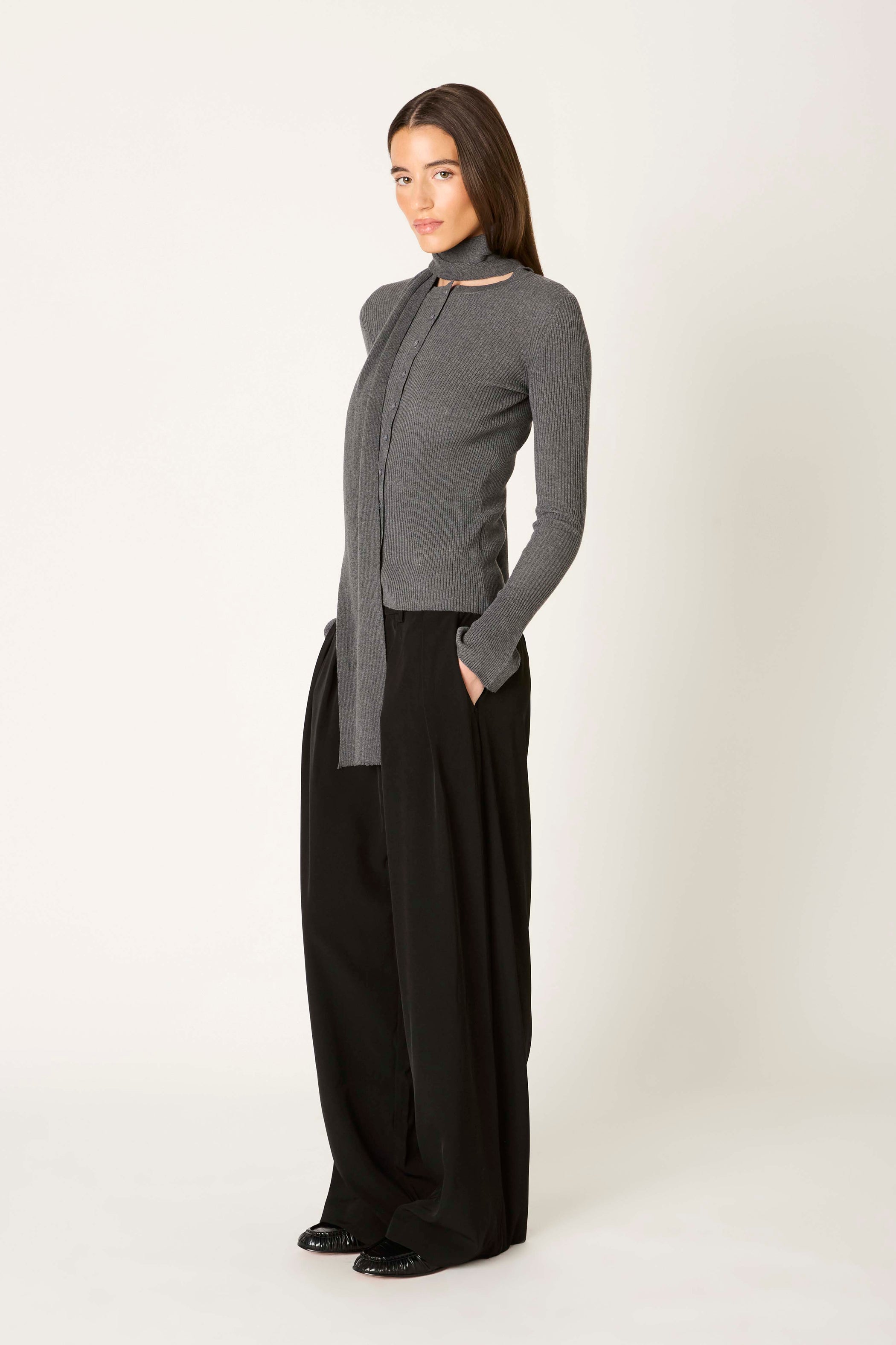 Charcoal Cardigan w/ Scarf