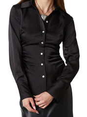 Black Satin Ruched Briar Shirt