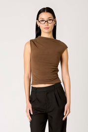 Mocha Asymmetric Marge Top