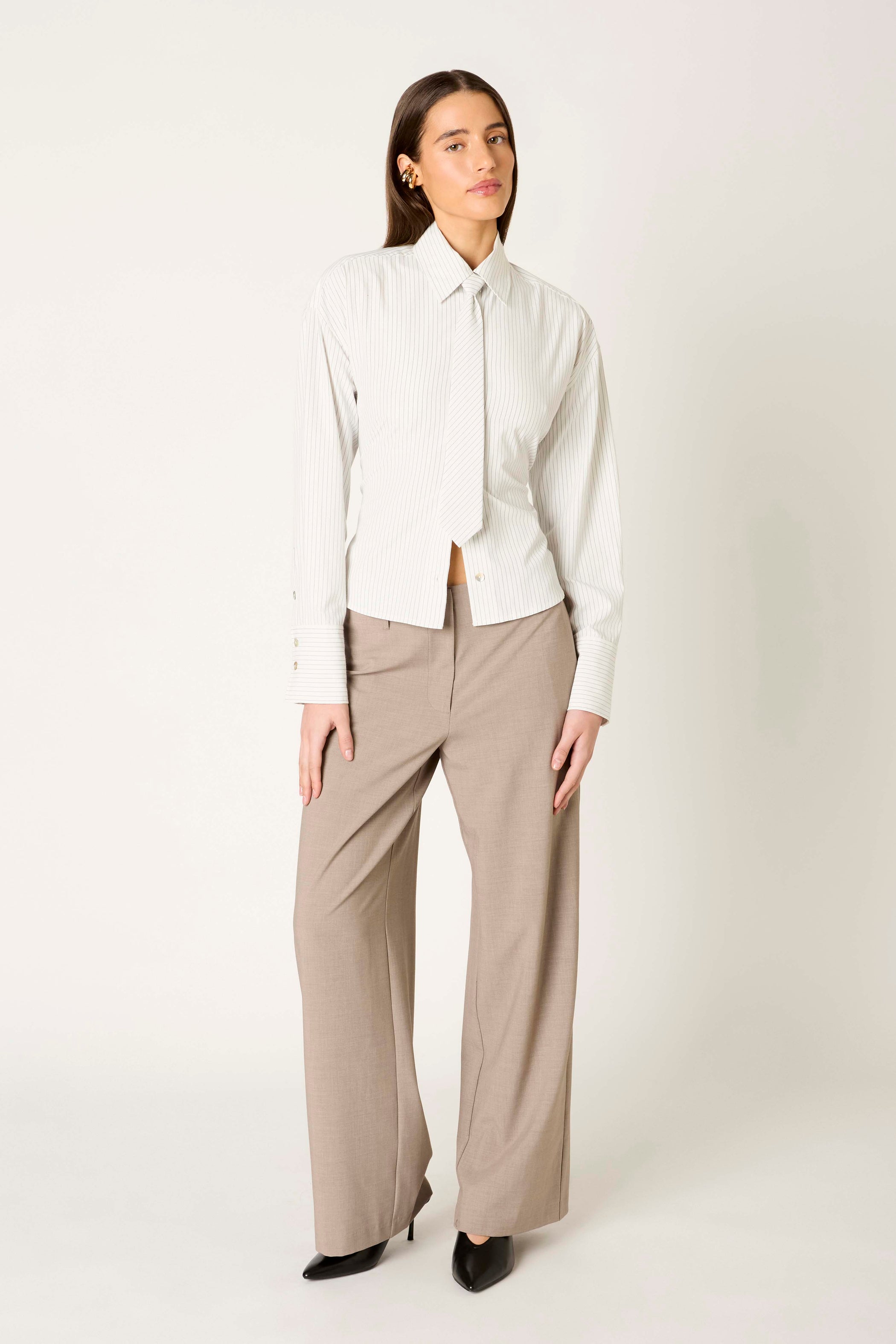 Lace Back Striped Button Up w/ Tie
