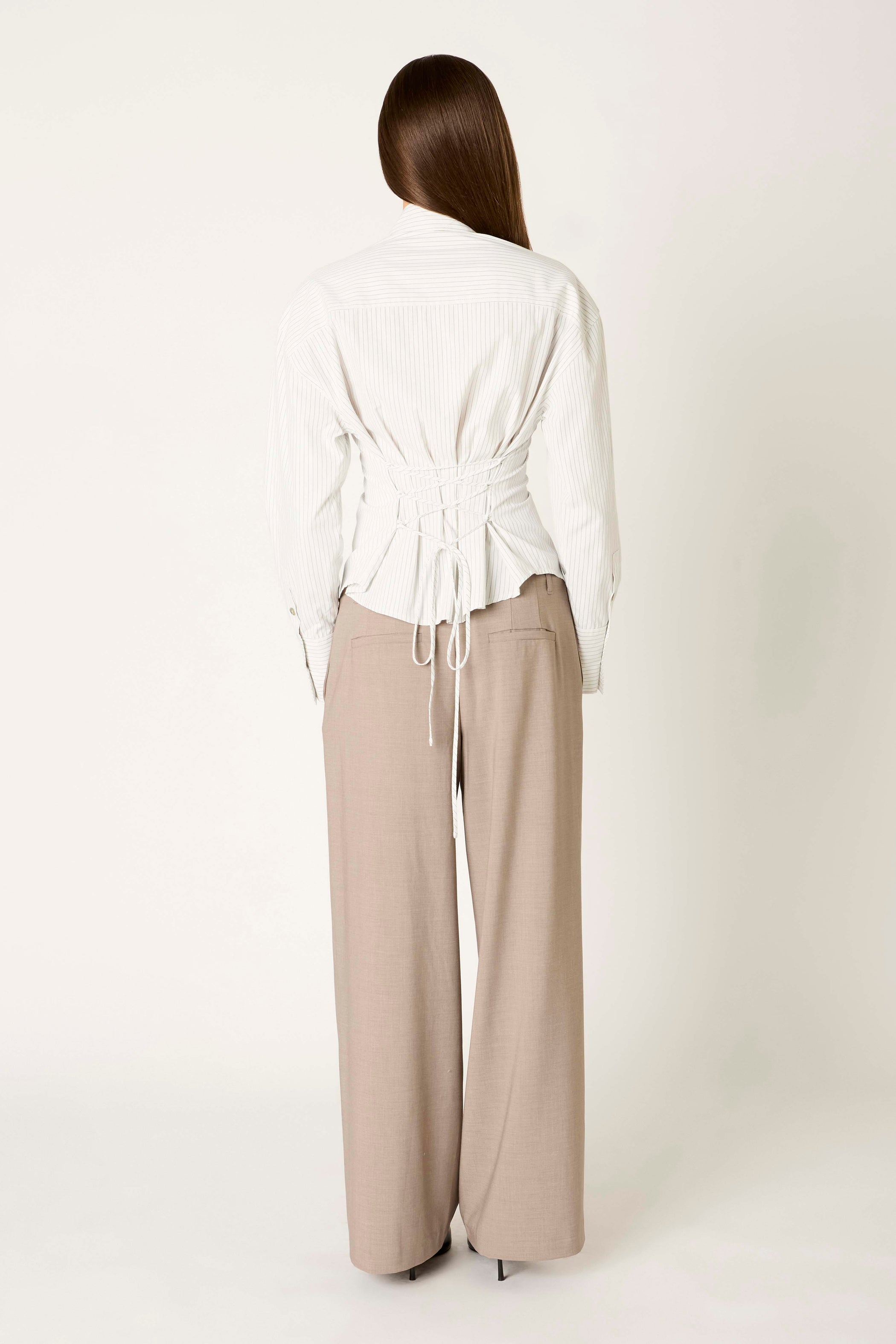 Lace Back Striped Button Up w/ Tie