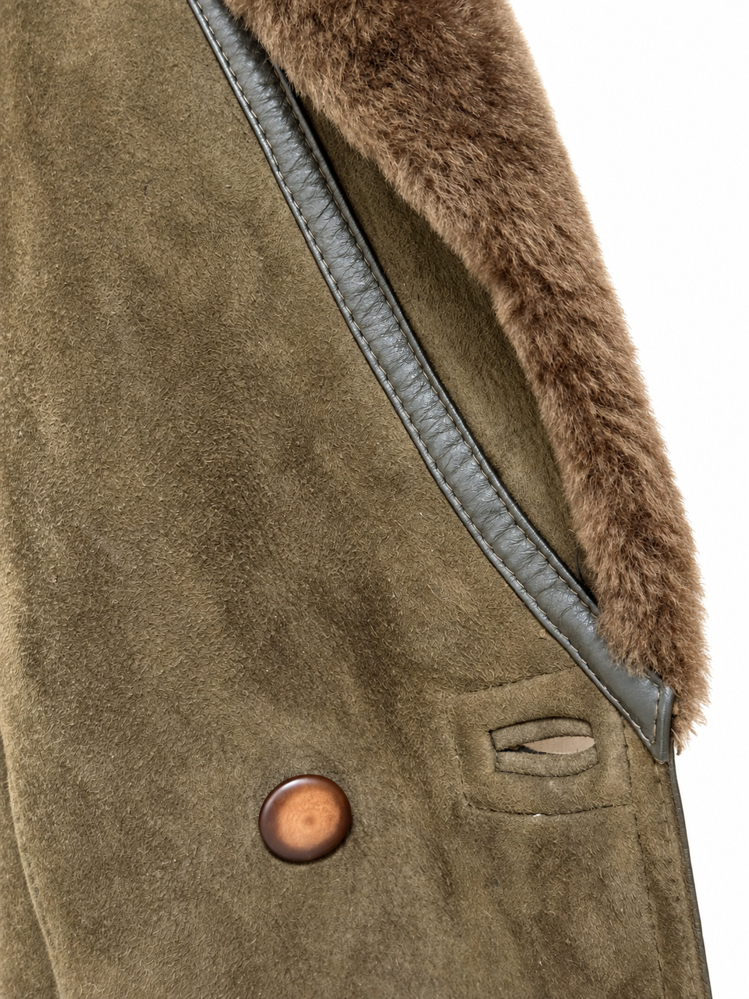 Vintage Dark Forest Green Sheepskin Shearling Suede Jacket