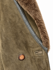 Vintage Dark Forest Green Sheepskin Shearling Suede Jacket