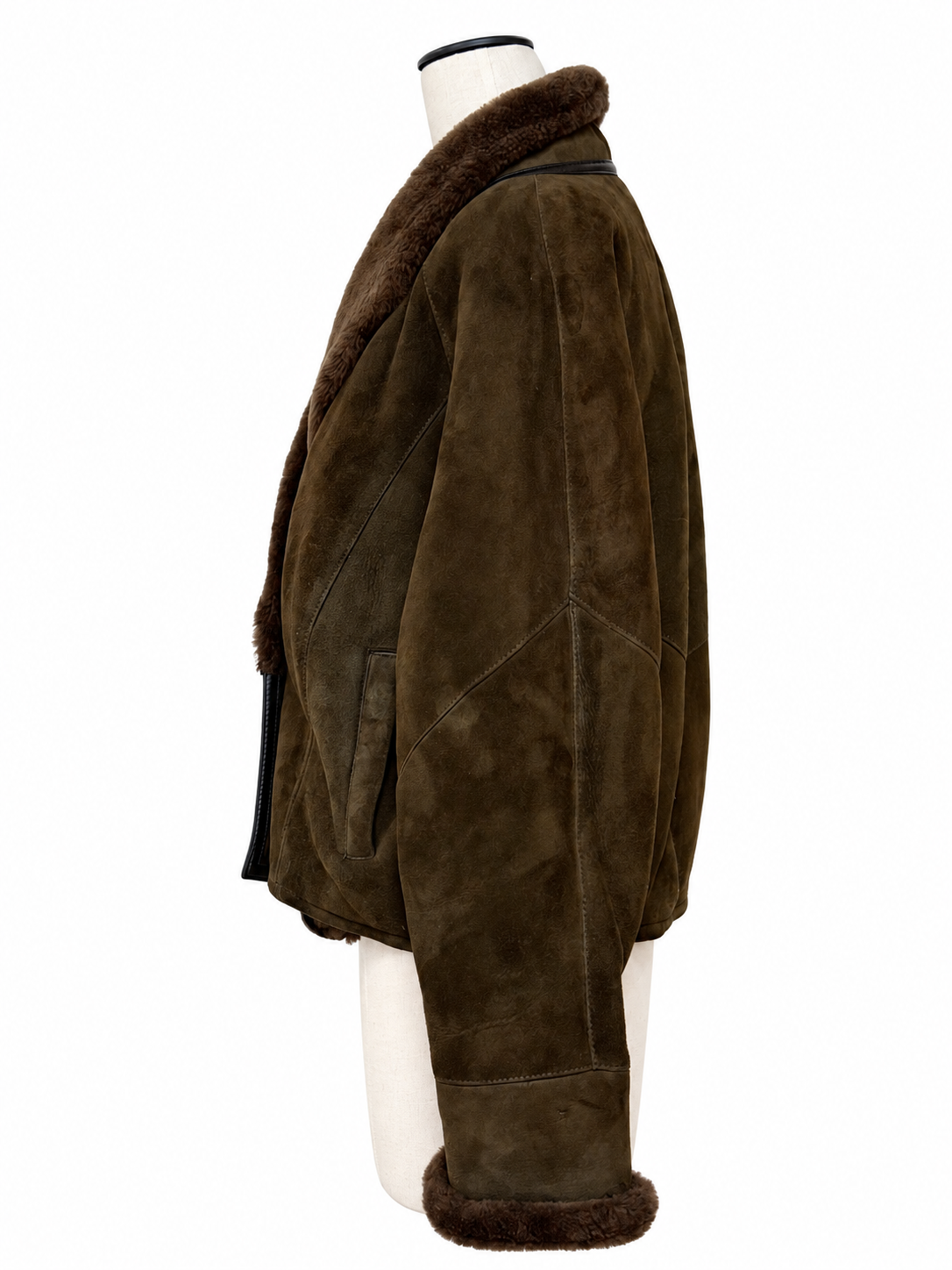 Vintage Dark Forest Green Sheepskin Shearling Suede Jacket