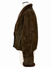 Vintage Dark Forest Green Sheepskin Shearling Suede Jacket