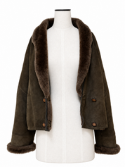 Vintage Dark Forest Green Sheepskin Shearling Suede Jacket