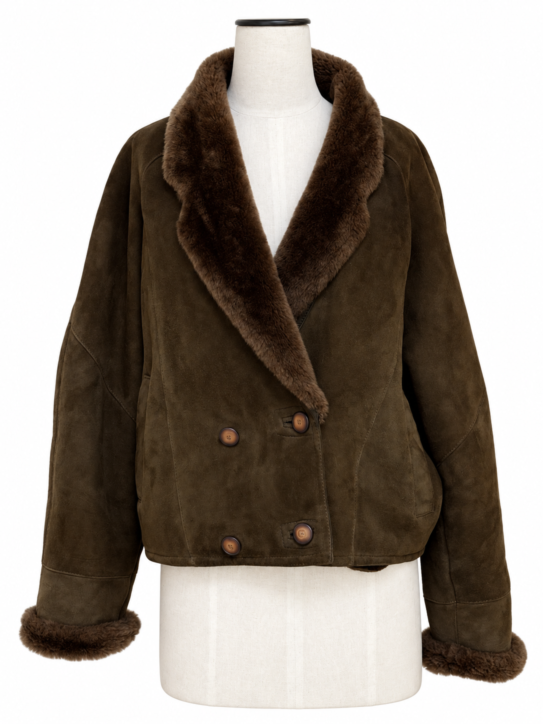 Vintage Dark Forest Green Sheepskin Shearling Suede Jacket