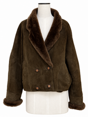 Vintage Dark Forest Green Sheepskin Shearling Suede Jacket