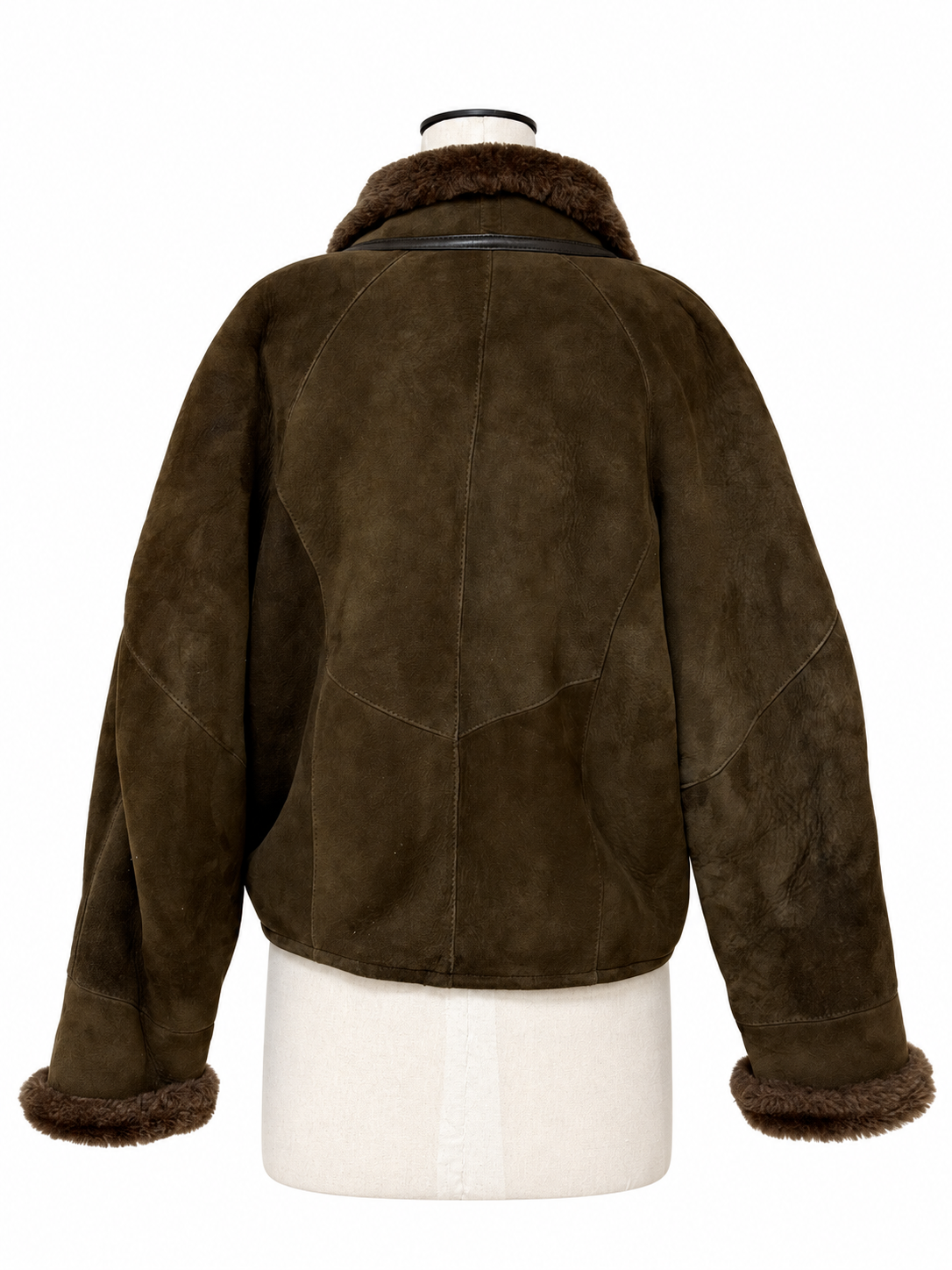 Vintage Dark Forest Green Sheepskin Shearling Suede Jacket