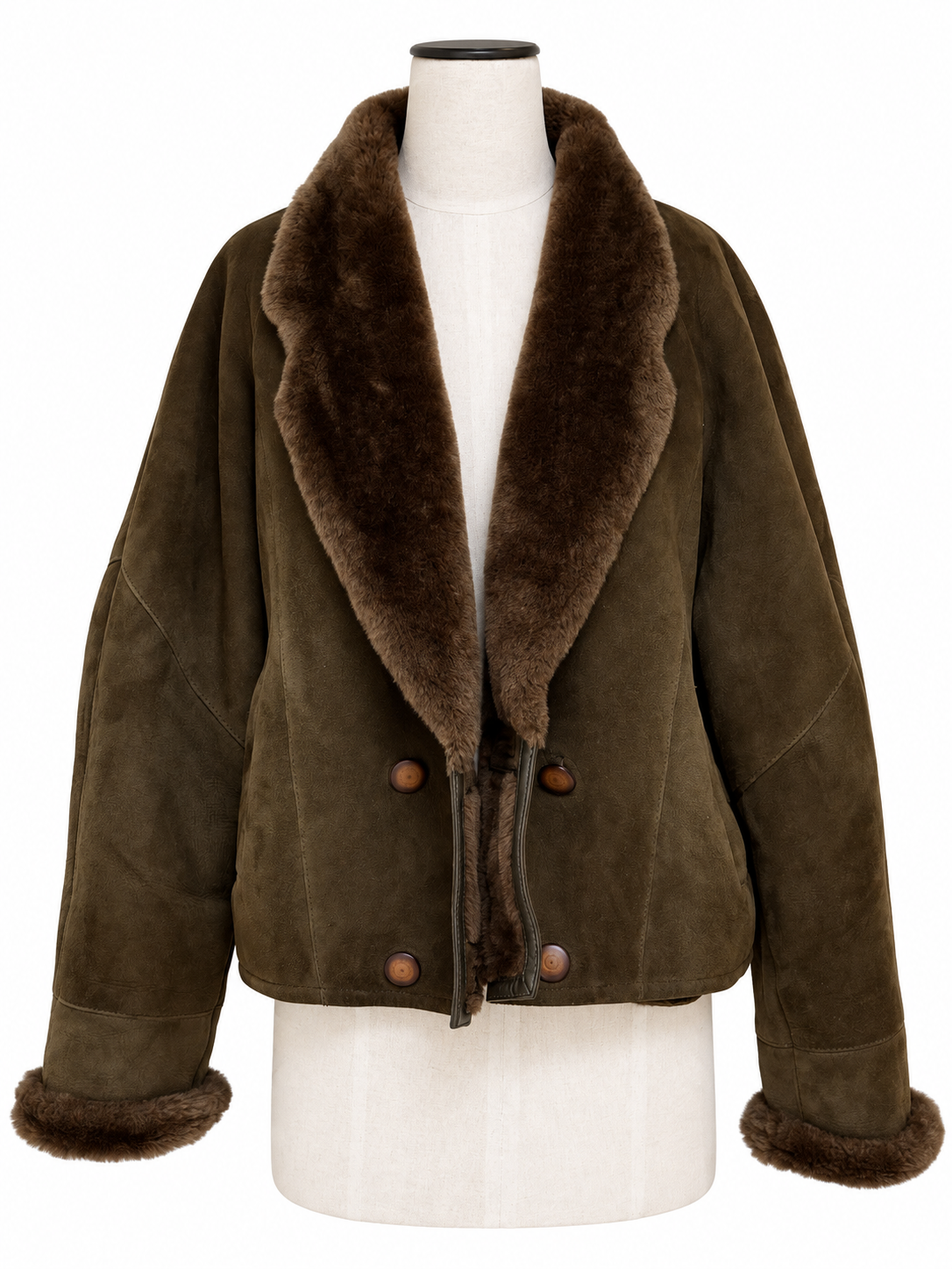 Vintage Dark Forest Green Sheepskin Shearling Suede Jacket