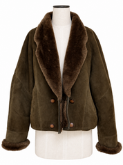 Vintage Dark Forest Green Sheepskin Shearling Suede Jacket