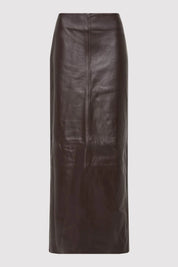 St. Agni Chocolate Leather Column Skirt