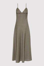 St. Agni Khaki Pinstripe Asymmetric Slip Dress
