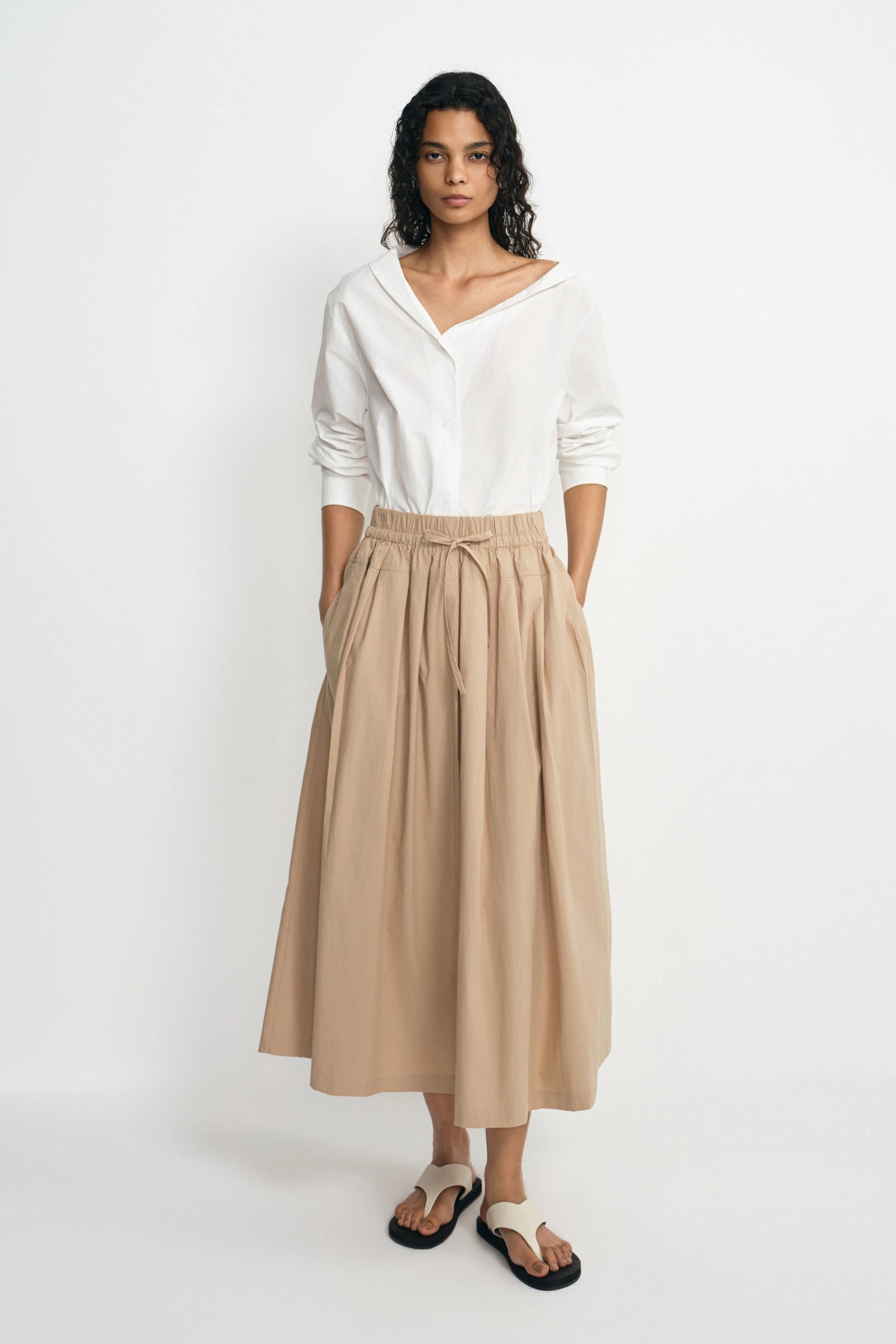 Rue Sophie Liora Asymmetric Neck White Button Up