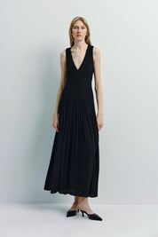 Rue Sophie Black Gisele Deep-V Maxi Dress