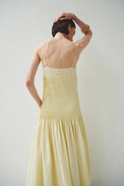 Rue Sophie Yellow Pintuck Pleated Midi Dress