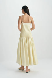 Rue Sophie Yellow Pintuck Pleated Midi Dress
