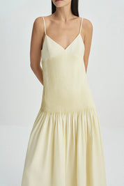 Rue Sophie Yellow Pintuck Pleated Midi Dress