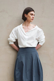 Rue Sophie Liora Asymmetric Neck White Button Up