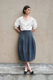 Rue Sophie Liora Asymmetric Neck White Button Up