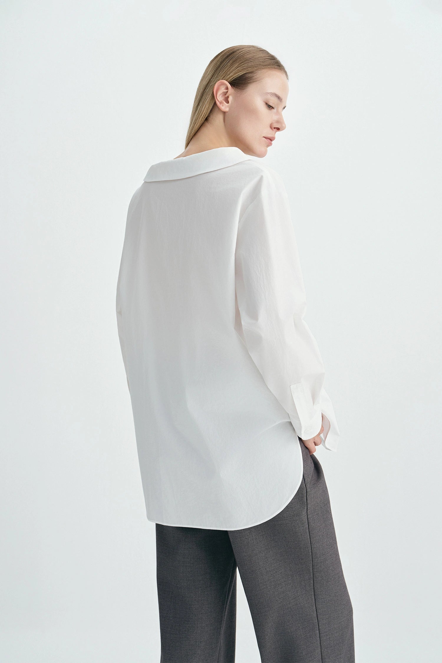 Rue Sophie Liora Asymmetric Neck White Button Up