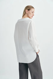 Rue Sophie Liora Asymmetric Neck White Button Up