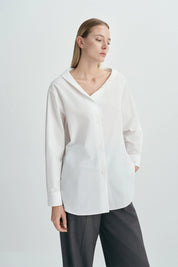 Rue Sophie Liora Asymmetric Neck White Button Up