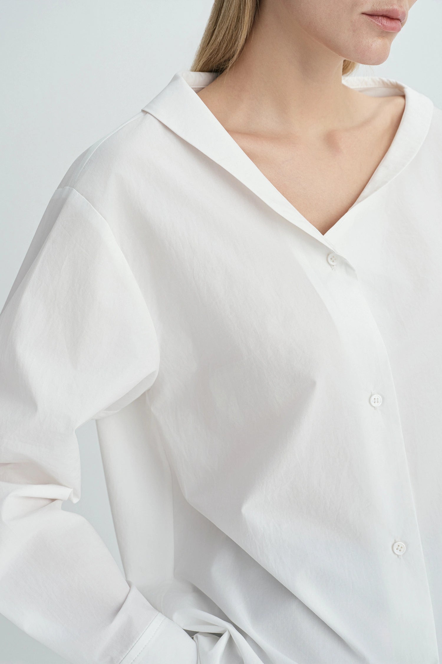 Rue Sophie Liora Asymmetric Neck White Button Up
