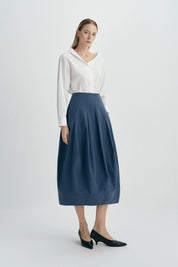 Rue Sophie Liora Asymmetric Neck White Button Up