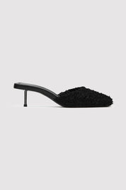 St. Agni Black Feathered Square Toe Heel