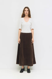 Brown Faux Suede Midi Eryn Skirt