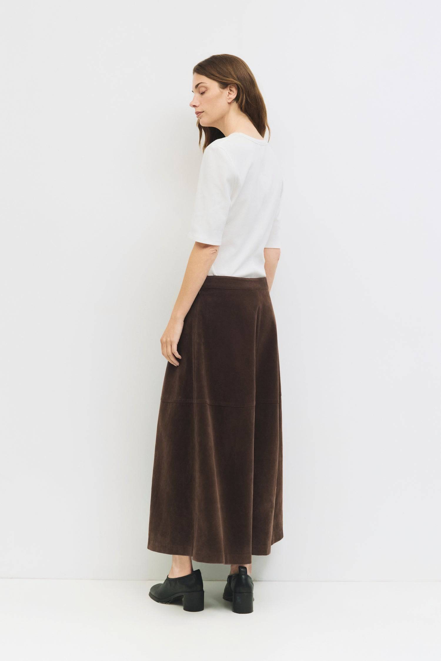 Brown Faux Suede Midi Eryn Skirt