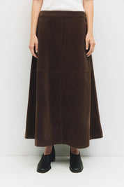 Brown Faux Suede Midi Eryn Skirt