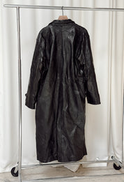 Vintage Black Leather Trench Coat XL